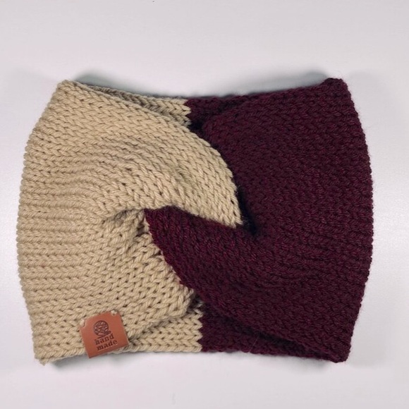 Homemade maroon and tan twist headband - Picture 1 of 1